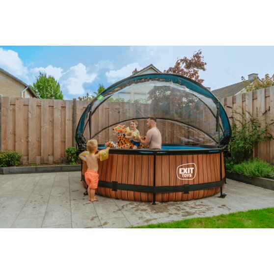 EXIT Wood pool ø300x76cm with filter pump and dome - brown